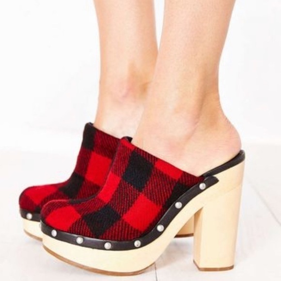 Woolrich Limited Edition Buffalo Check Plaid Flannel Wool Wooden Mules Clogs 7.5 - Picture 12 of 12